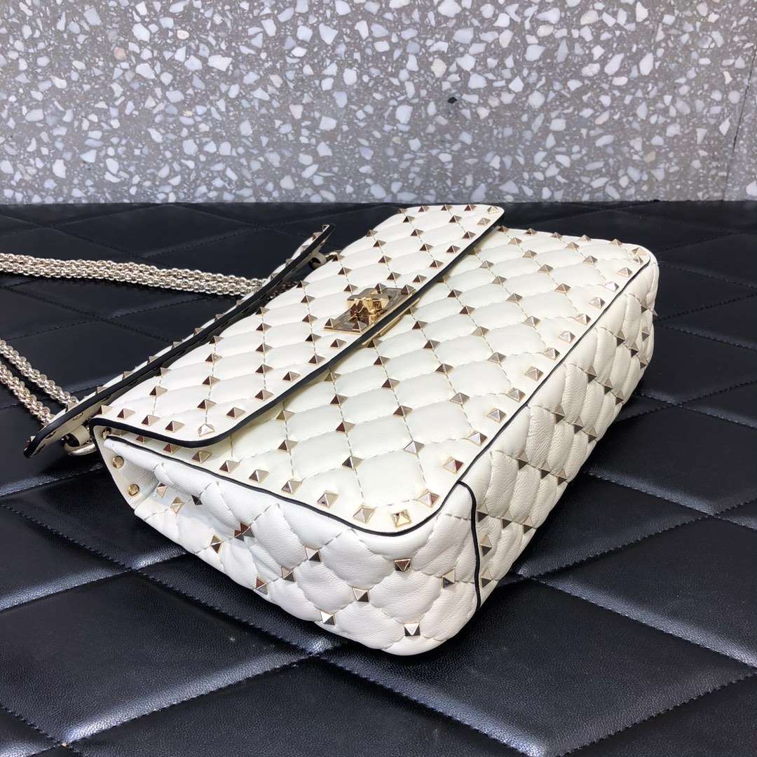 Valentino Garavani Rockstud Spike Medium Chain Bag in Ivory Supple Lambskin Nappa